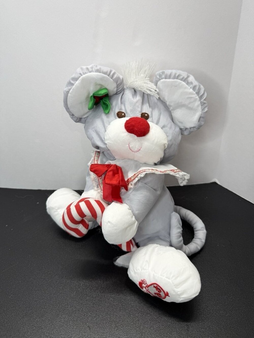 Puffalump Christmas Mouse Fisher Price 12" Plush Stuffed Animal Gray Candy Cane